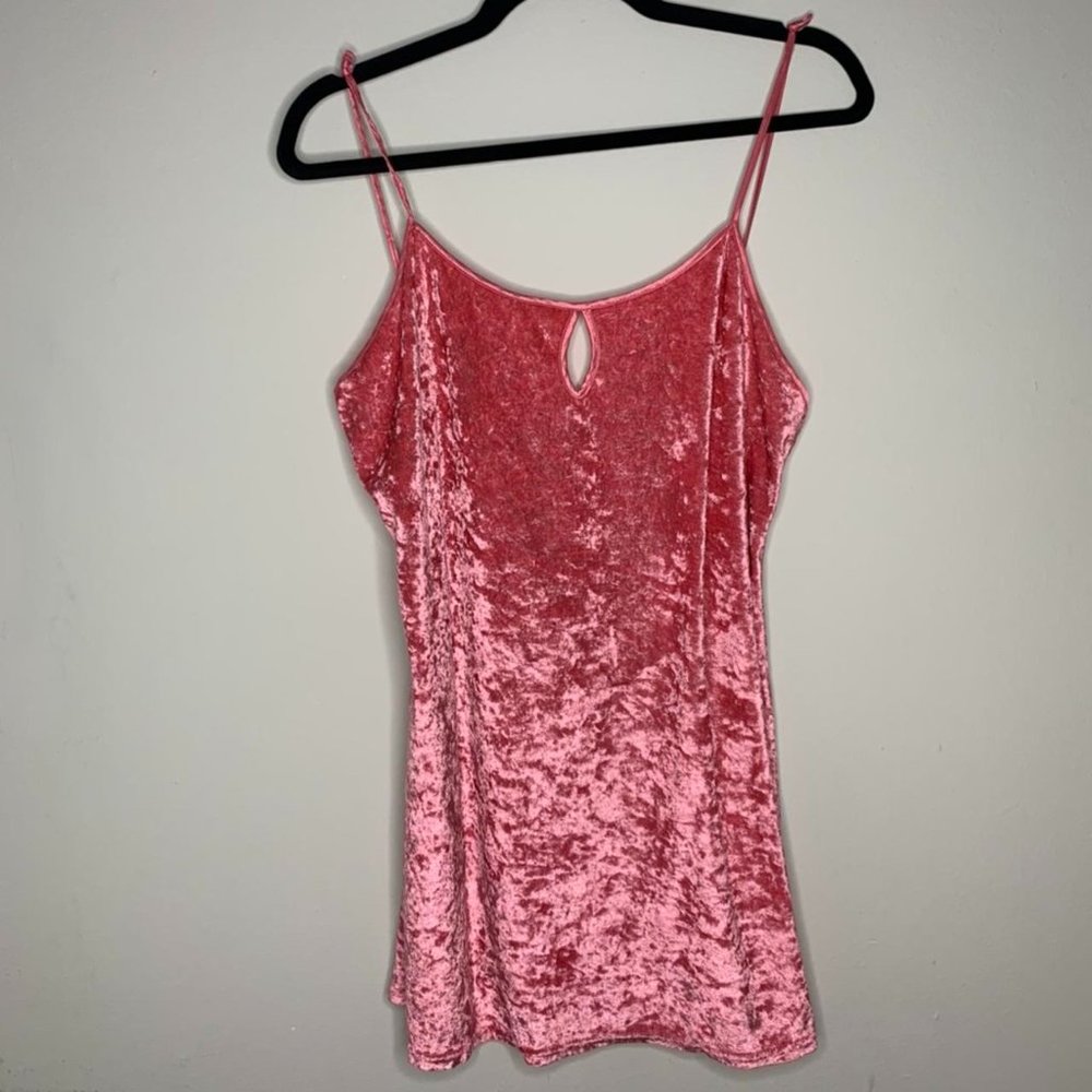 S, Vintage 90s hot pink velvet crush keyhole mini slip dress, California Dynasty